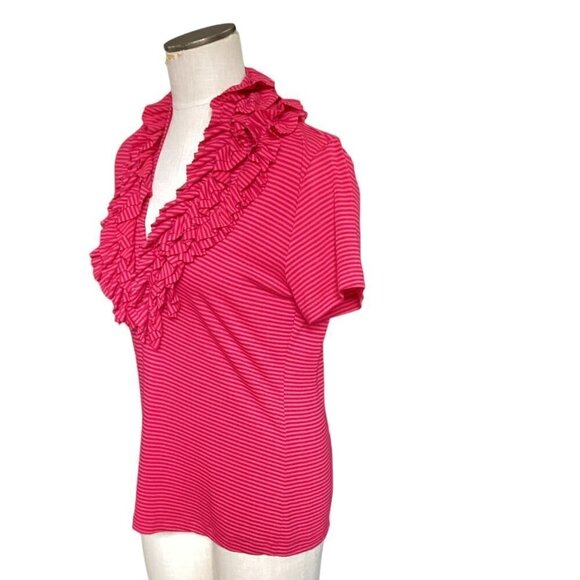 Soft Surroundings Striped Top Ruffle Blouse Sz M Pink 144H - Picture 4 of 8